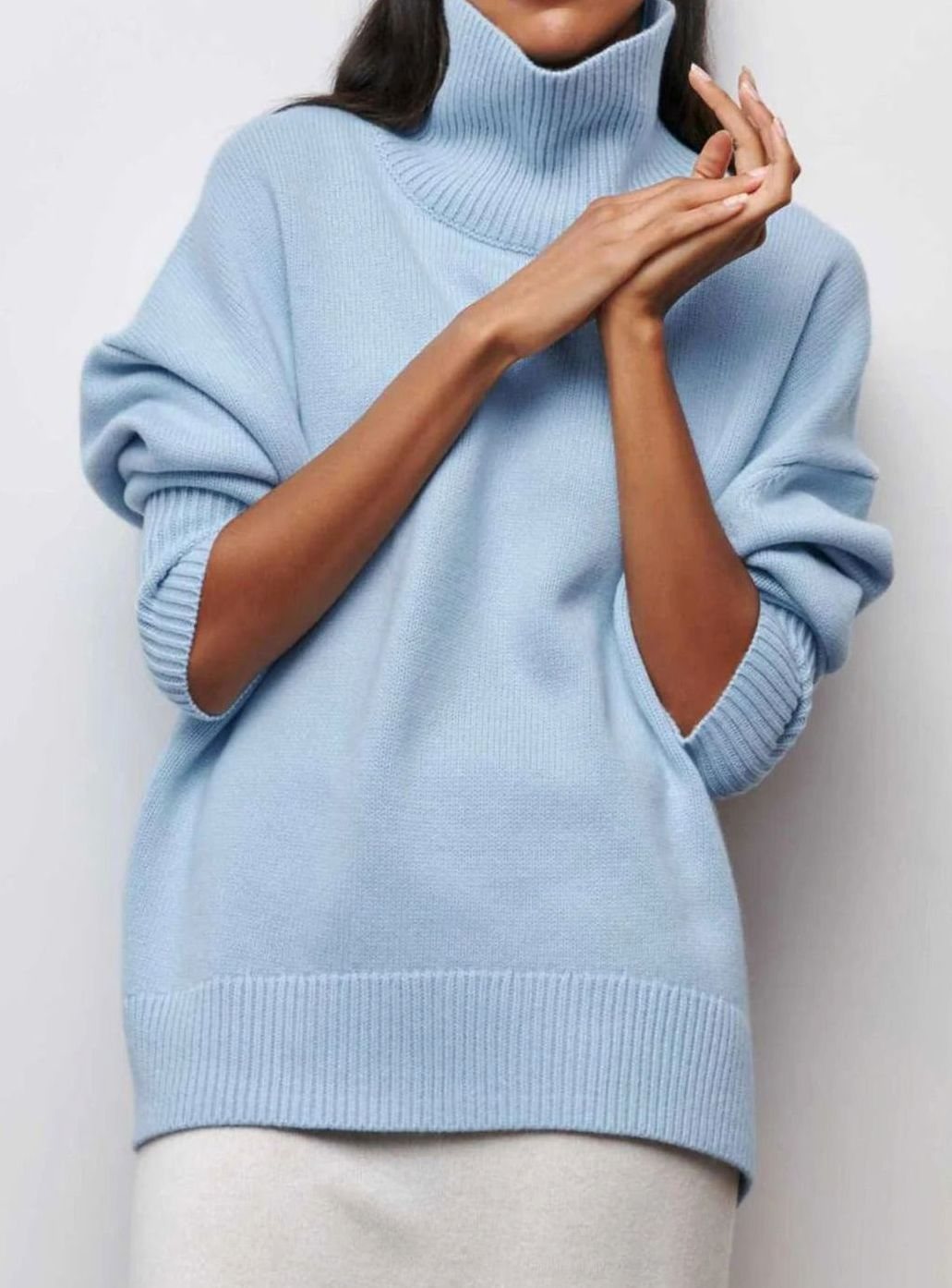 Ava | Women's Oversized Turtleneck Cardigan Sweater Elbow Slit Ribbed Knit