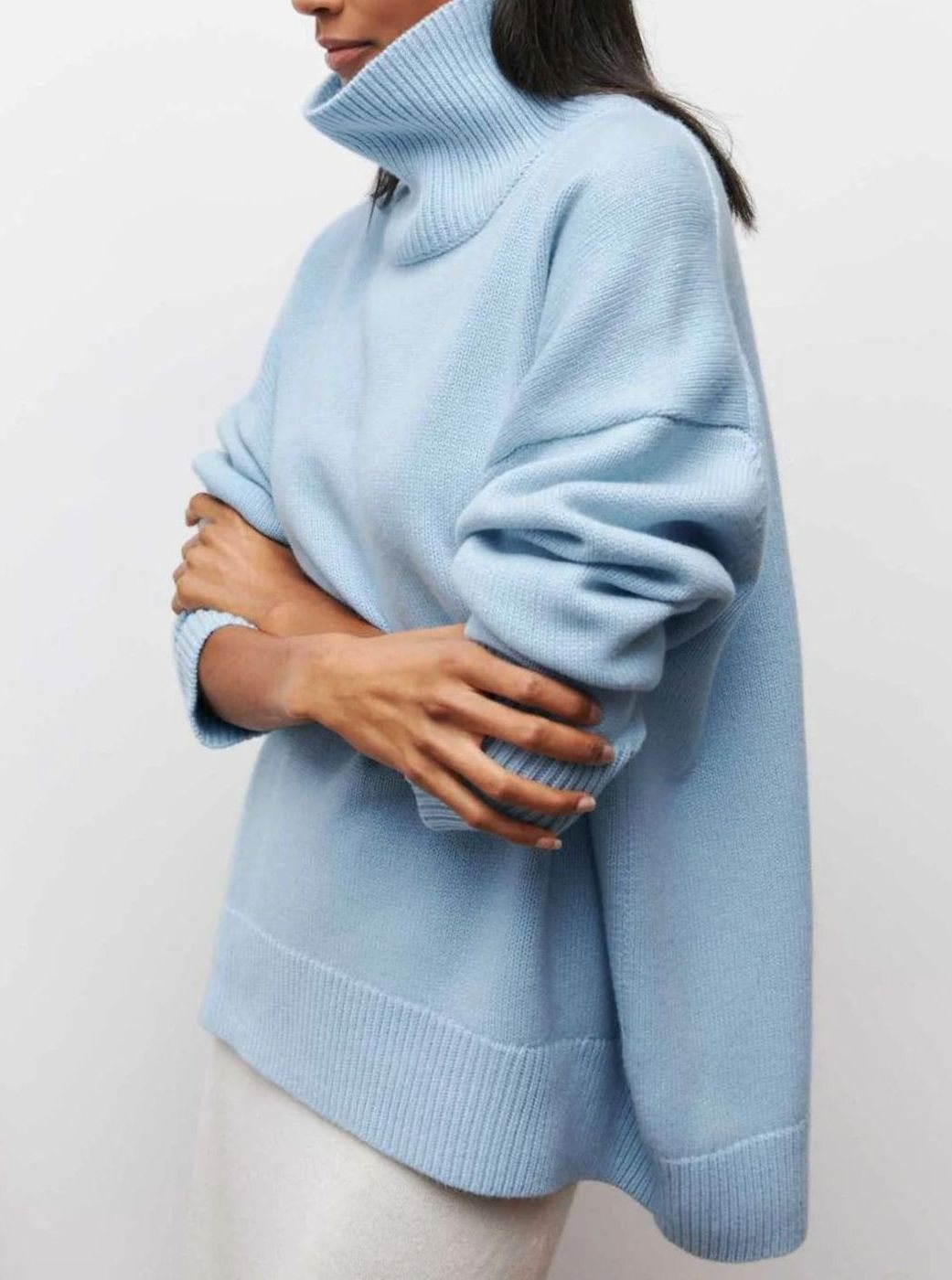 Ava | Women's Oversized Turtleneck Cardigan Sweater Elbow Slit Ribbed Knit