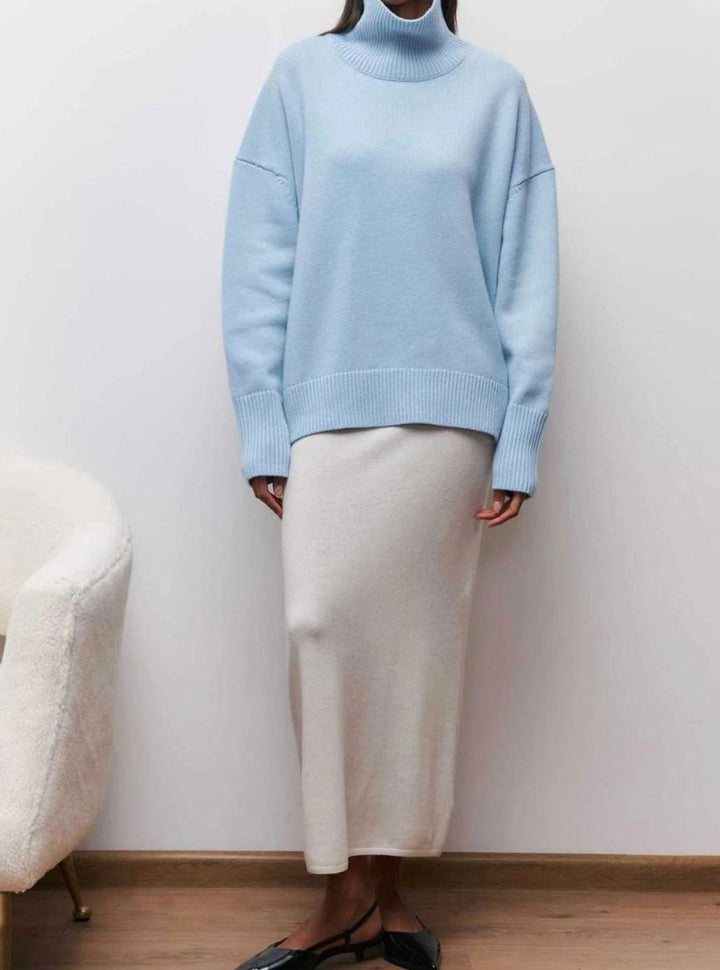 Ava | Women's Oversized Turtleneck Cardigan Sweater Elbow Slit Ribbed Knit