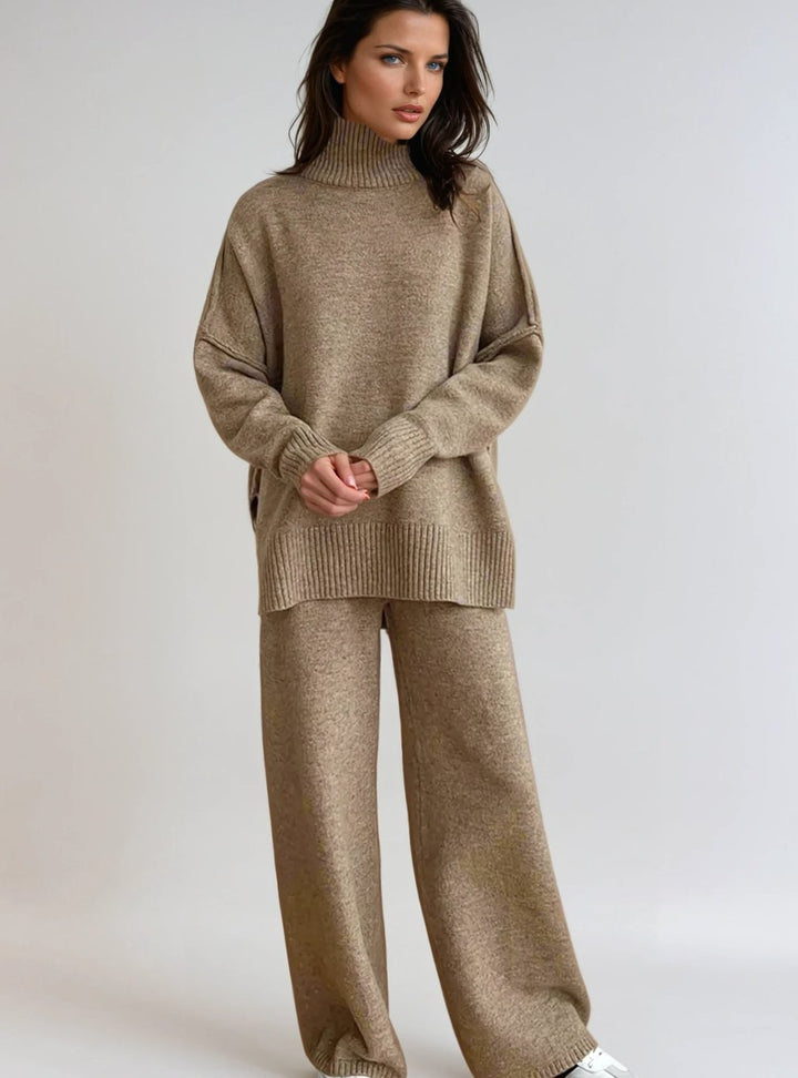 Charlotte | Women's Oversized Turtleneck Knit Wide-Leg Lounge Set