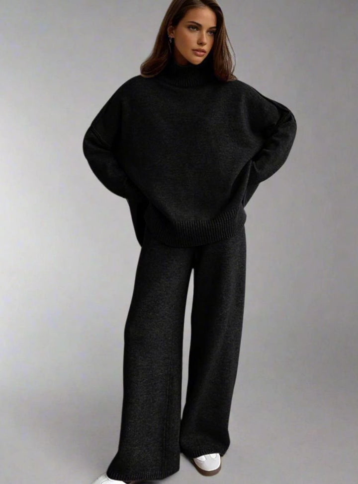 Charlotte | Women's Oversized Turtleneck Knit Wide-Leg Lounge Set