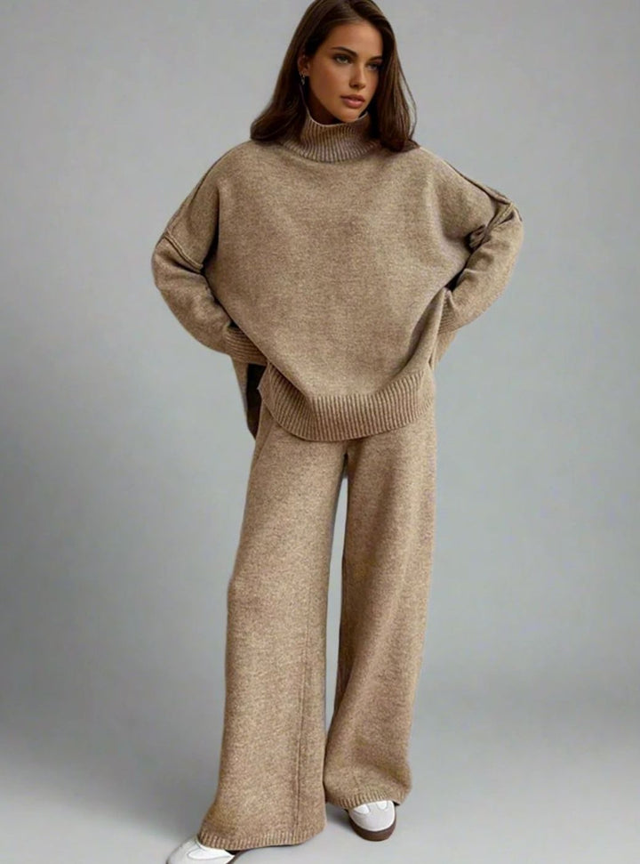 Charlotte | Women's Oversized Turtleneck Knit Wide-Leg Lounge Set