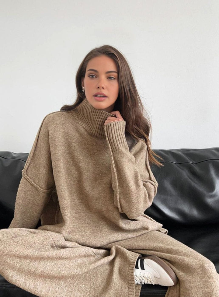Charlotte | Women's Oversized Turtleneck Knit Wide-Leg Lounge Set