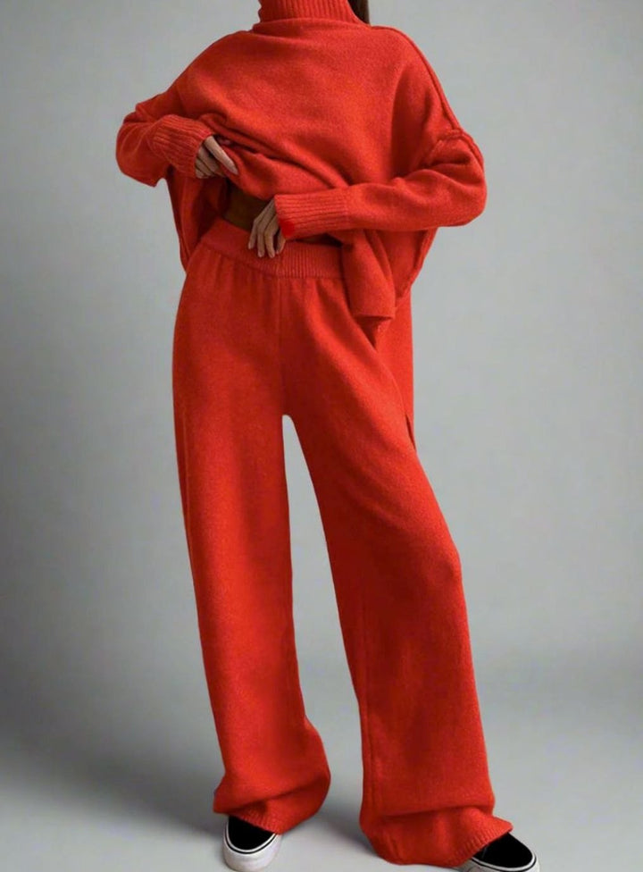 Charlotte | Women's Oversized Turtleneck Knit Wide-Leg Lounge Set