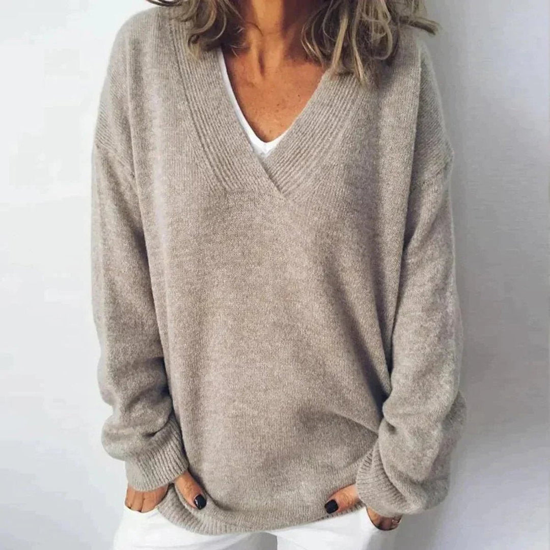 Grace | Women's Oversized V-Neck Long Sleeve Knit Sweater