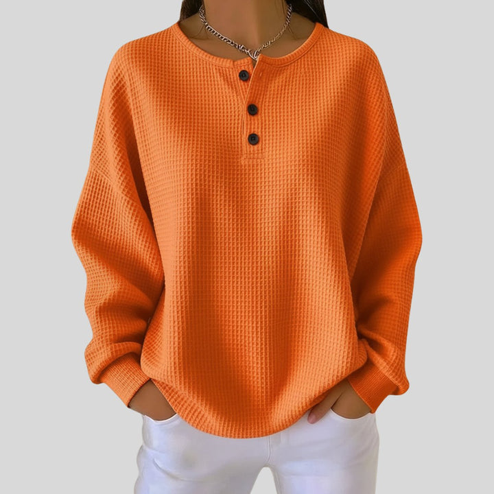 Charlotte | Women's Oversized Waffle Knit Sweater Henley Long Sleeve Top