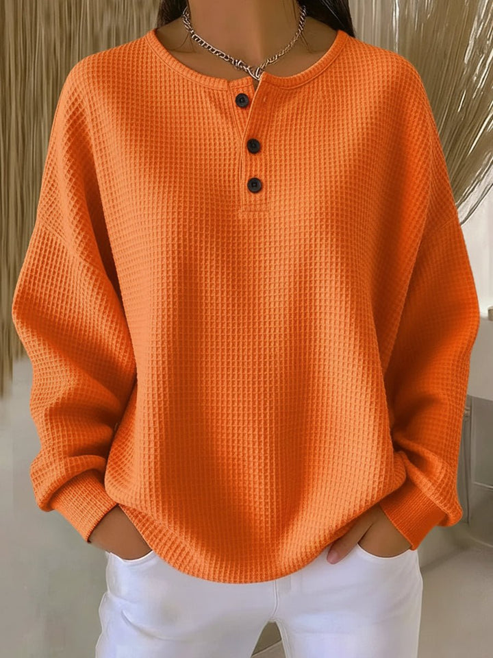 Charlotte | Women's Oversized Waffle Knit Sweater Henley Long Sleeve Top