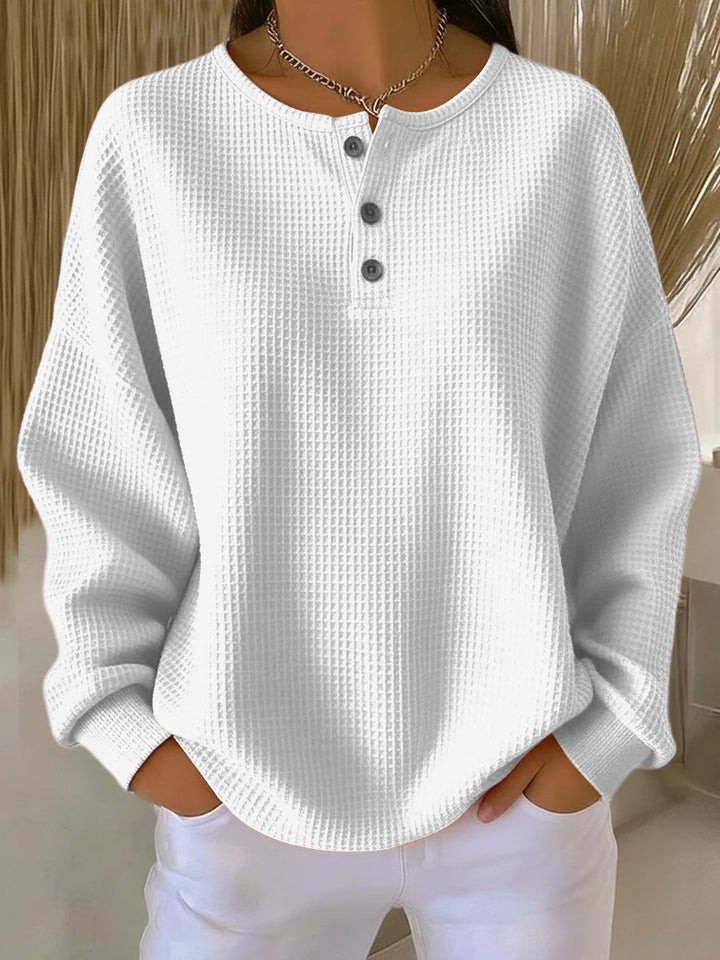 Charlotte | Women's Oversized Waffle Knit Sweater Henley Long Sleeve Top