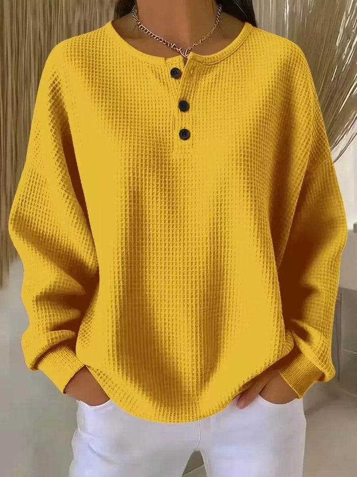 Charlotte | Women's Oversized Waffle Knit Sweater Henley Long Sleeve Top