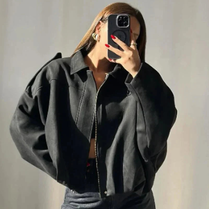 Madison | Women's Cropped Zip Up Bomber Jacket