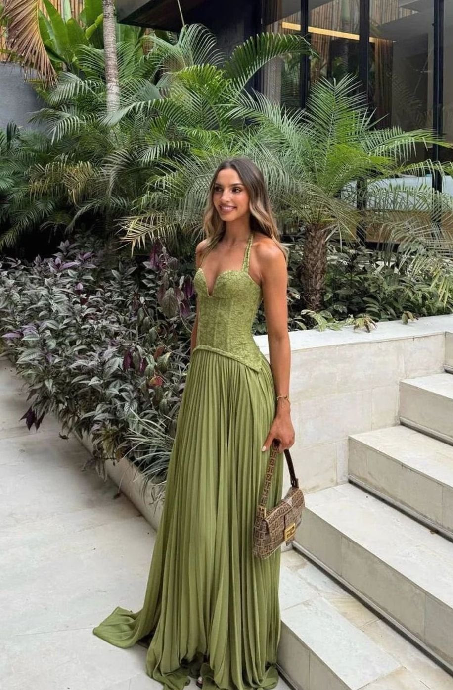 Aria | Women's Pleated Corset Maxi Dress Formal Halter Gown