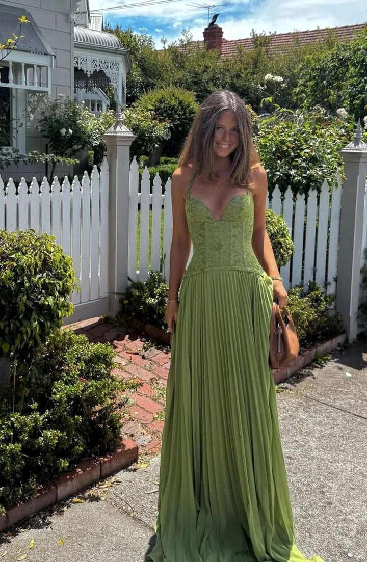 Aria | Women's Pleated Corset Maxi Dress Formal Halter Gown