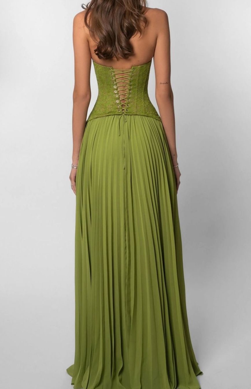 Aria | Women's Pleated Corset Maxi Dress Formal Halter Gown