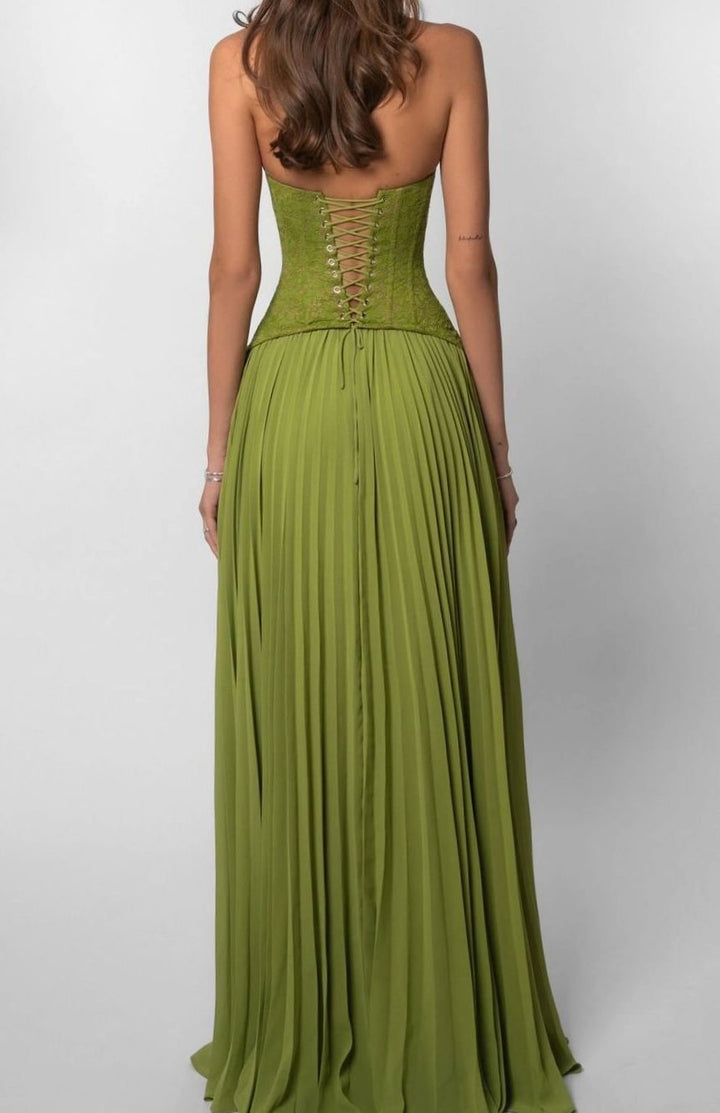 Aria | Women's Pleated Corset Maxi Dress Formal Halter Gown