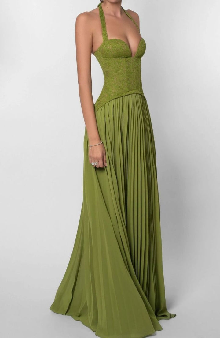 Aria | Women's Pleated Corset Maxi Dress Formal Halter Gown
