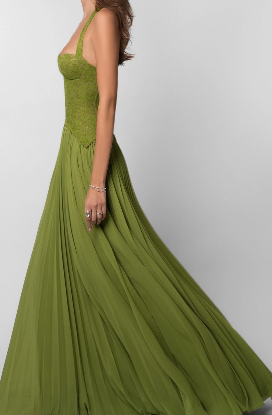 Aria | Women's Pleated Corset Maxi Dress Formal Halter Gown