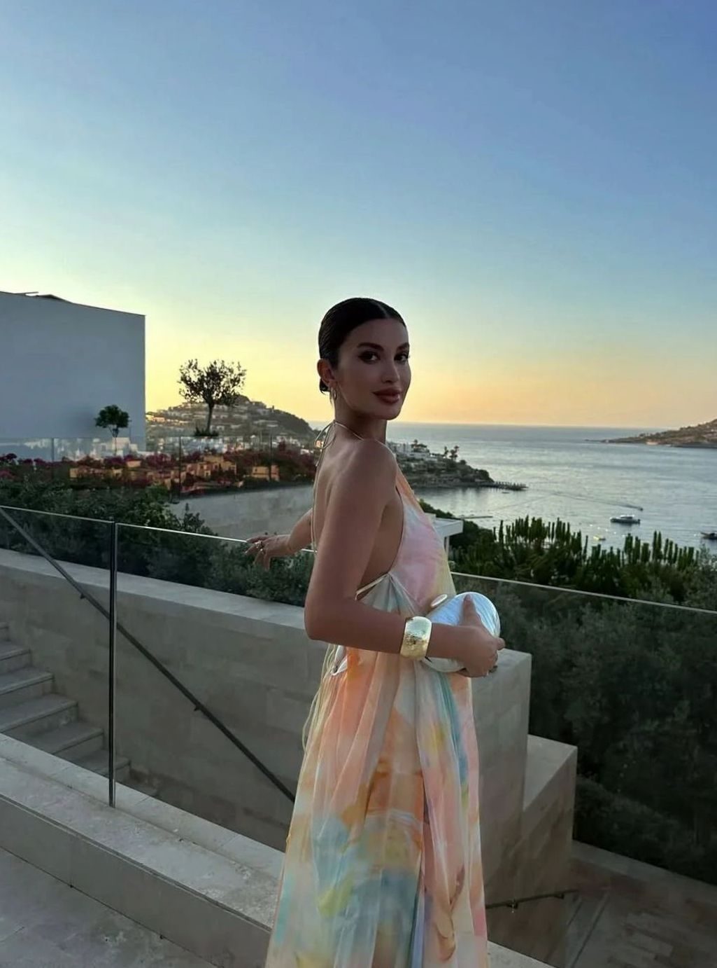 Isabella | Women's Printed Backless Halter-Neck Flowy Maxi Dress