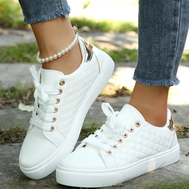 Isabella | Women's Quilted Lace-Up Orthopaedic Shoes Gold-Detail Sneakers
