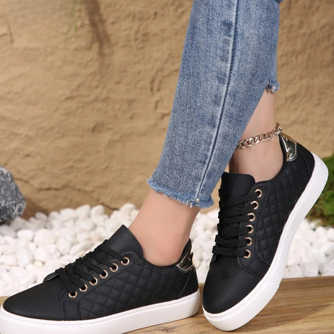 Isabella | Women's Quilted Lace-Up Orthopaedic Shoes Gold-Detail Sneakers