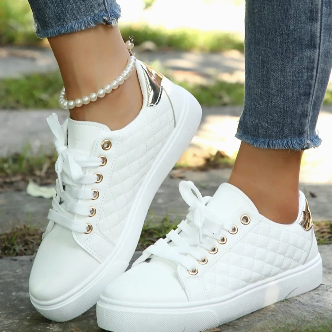 Isabella | Women's Quilted Lace-Up Orthopaedic Shoes Gold-Detail Sneakers