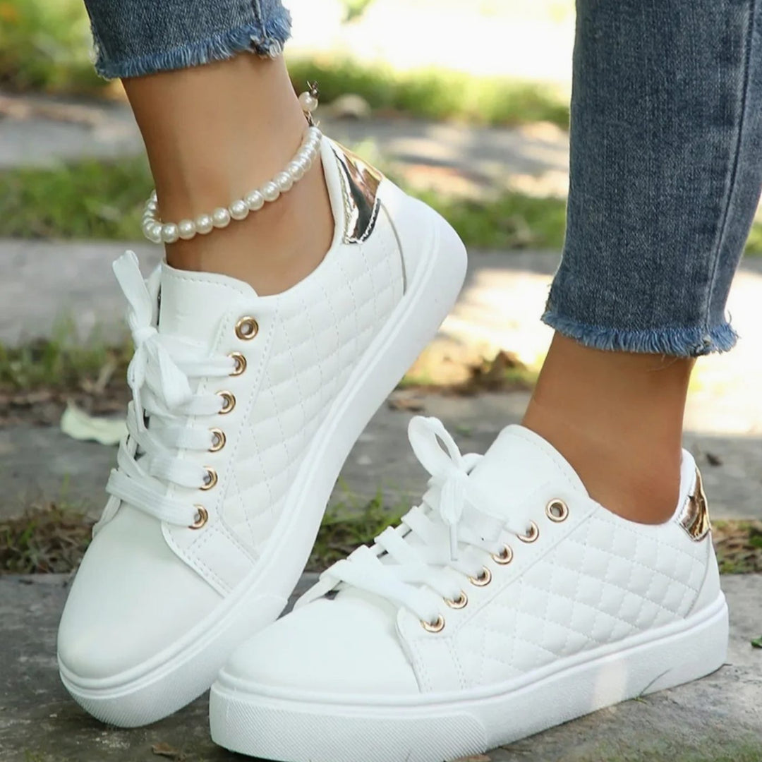 Isabella | Women's Quilted Lace-Up Orthopaedic Shoes Gold-Detail Sneakers