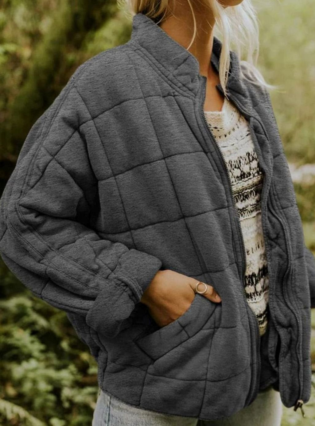 Sophia | Women's Quilted Zip-Up Coat Relaxed Fit Lightweight Outerwear