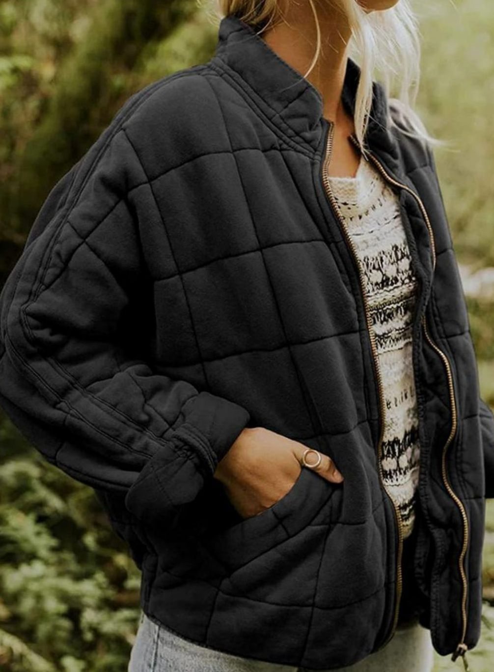 Sophia | Women's Quilted Zip-Up Coat Relaxed Fit Lightweight Outerwear