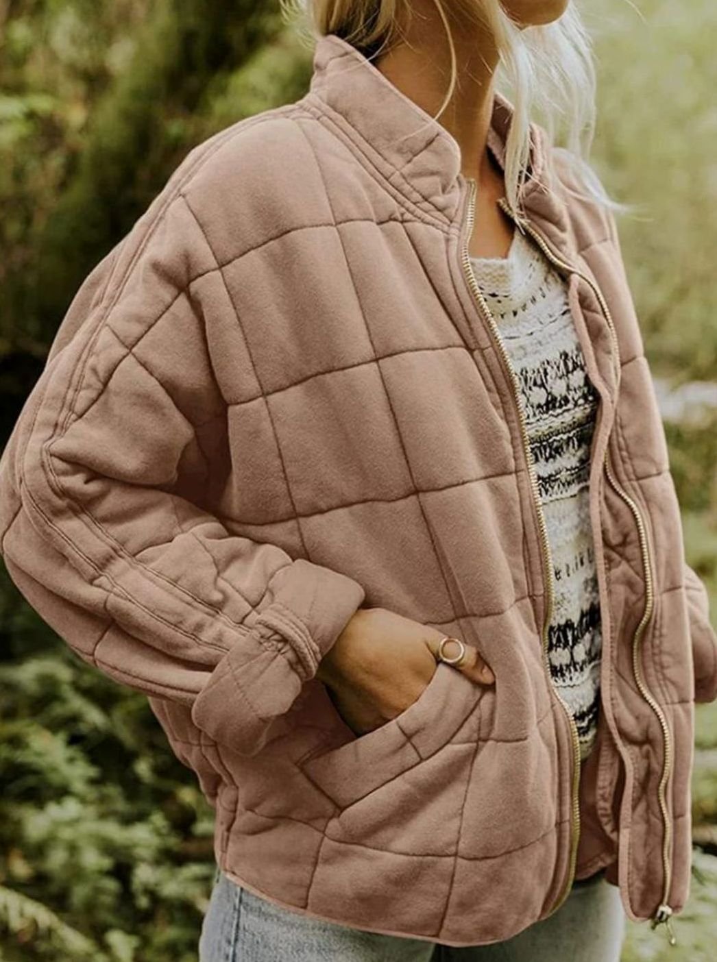 Sophia | Women's Quilted Zip-Up Coat Relaxed Fit Lightweight Outerwear