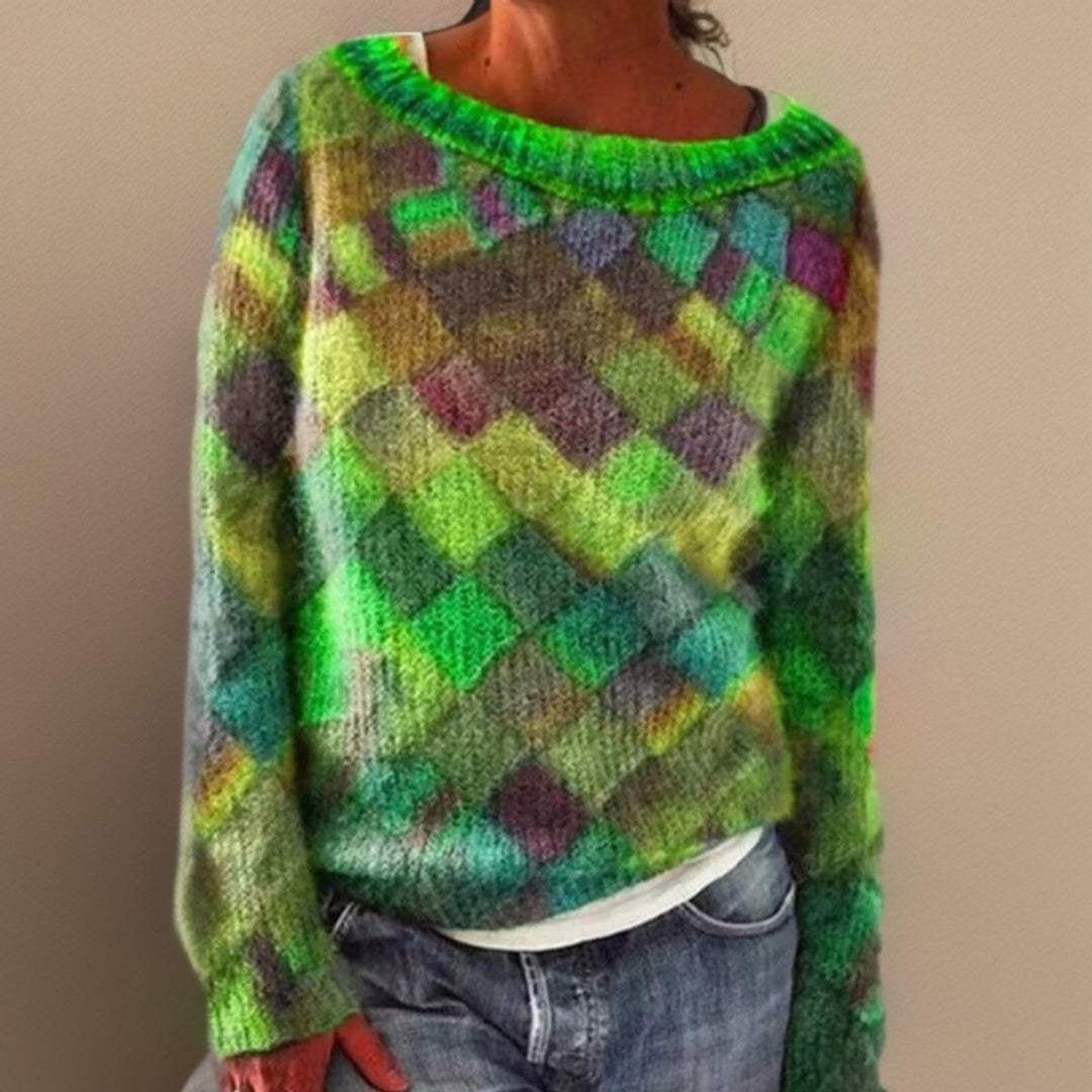 Luna | Women's Relaxed-Fit Argyle Knit Sweater Pullover