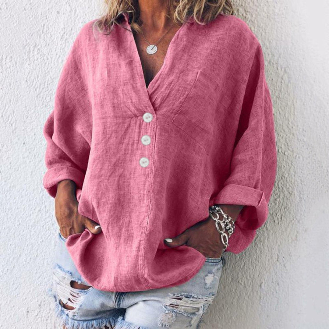 Amelia | Women's Relaxed-Fit Linen Button-Up Sweater Top