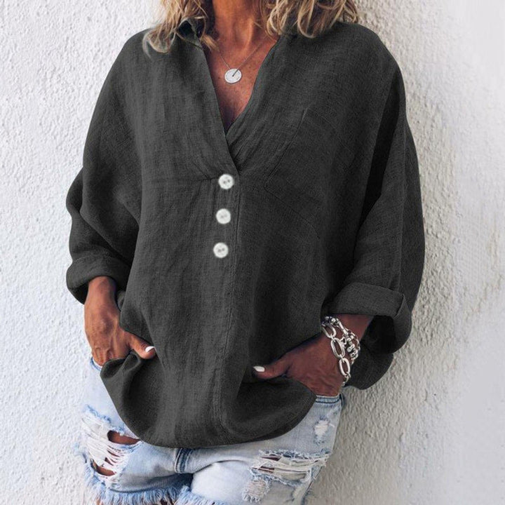 Amelia | Women's Relaxed-Fit Linen Button-Up Sweater Top