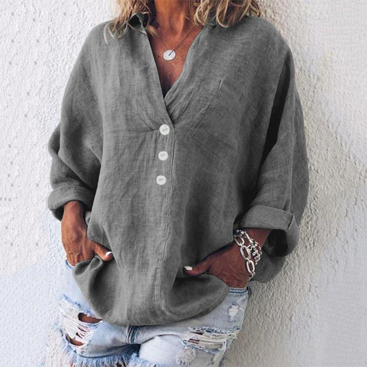 Amelia | Women's Relaxed-Fit Linen Button-Up Sweater Top
