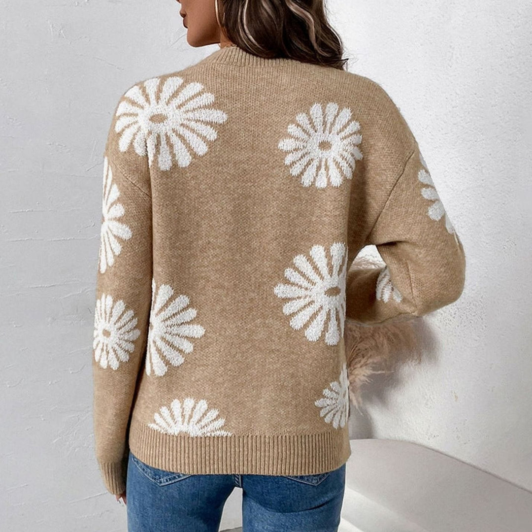 Riley | Women's Relaxed-Fit Floral Intarsia Knit Crew-Neck Sweater