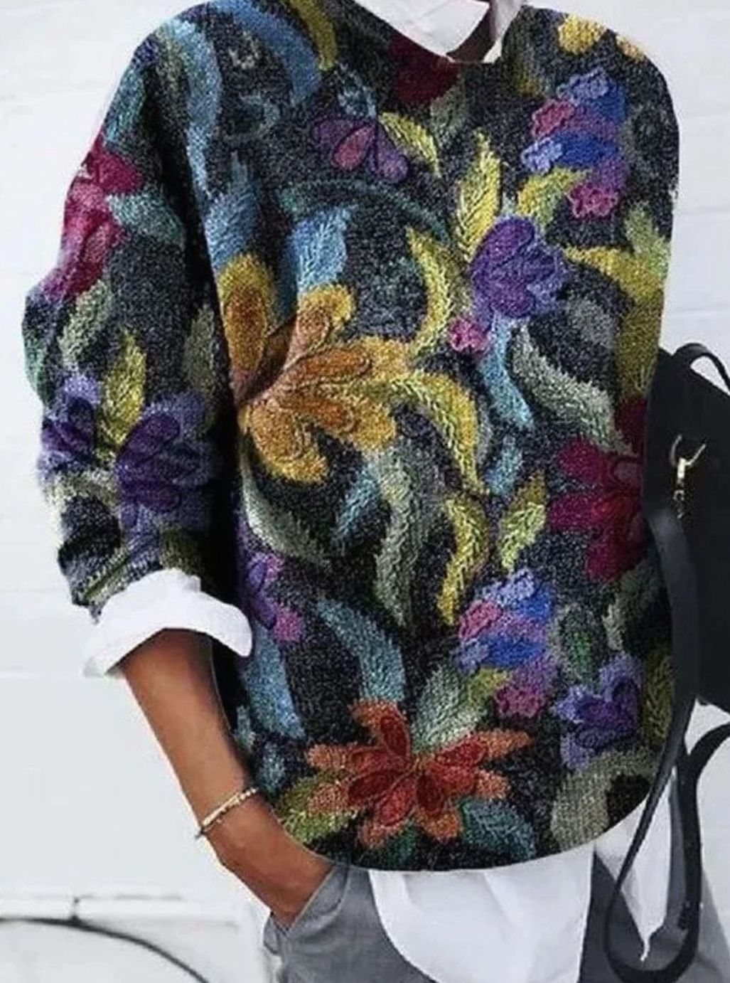 Penelope | Women's Retro Floral Long-Sleeve Knit Womens Jumper