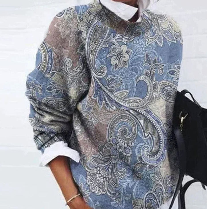 Penelope | Women's Retro Floral Long-Sleeve Knit Womens Jumper