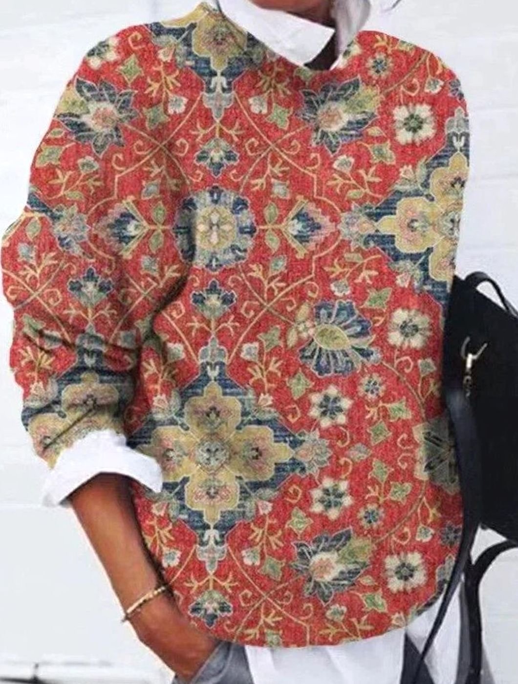 Penelope | Women's Retro Floral Long-Sleeve Knit Womens Jumper