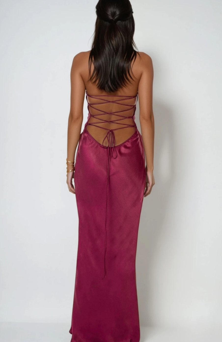 Ava | Women's Rhinestone-Embellished Halter-Neck Satin Maxi Dress
