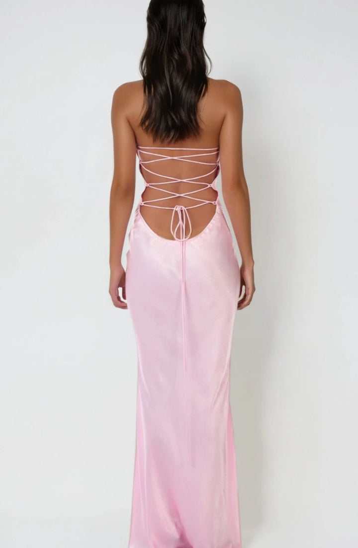 Ava | Women's Rhinestone-Embellished Halter-Neck Satin Maxi Dress