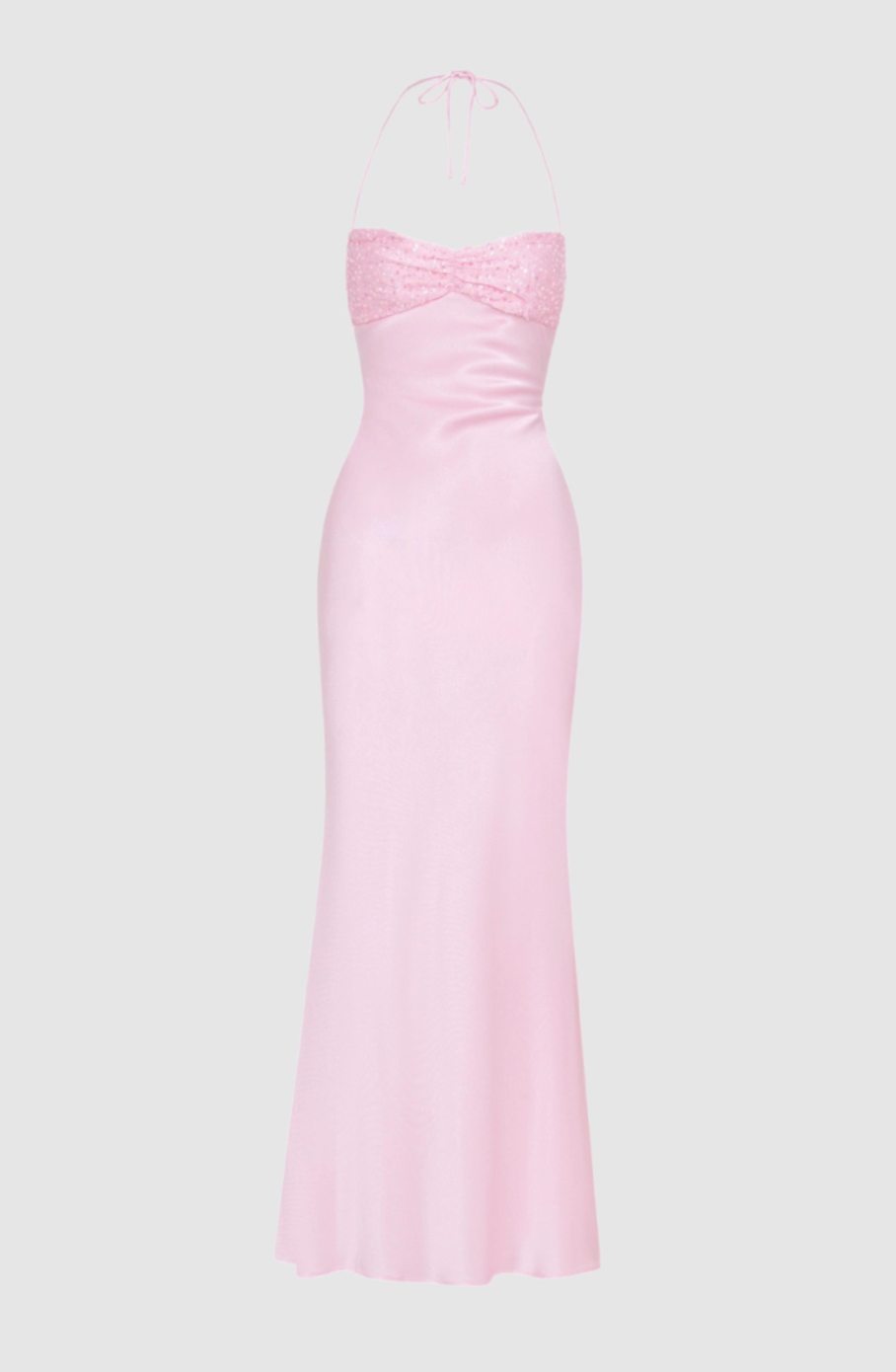 Ava | Women's Rhinestone-Embellished Halter-Neck Satin Maxi Dress