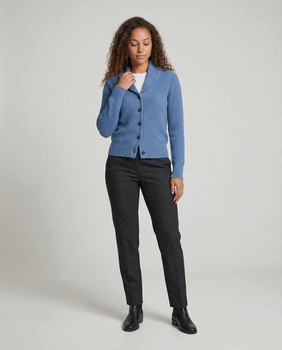 Penelope | Women's Ribbed Knit Button-Front Lapel Collar Cardigan