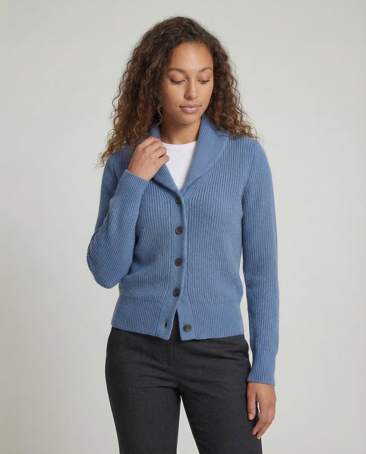 Penelope | Women's Ribbed Knit Button-Front Lapel Collar Cardigan