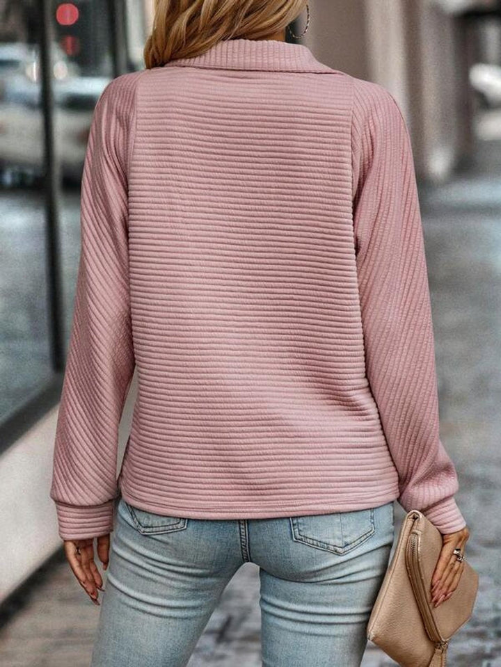 Olivia | Women's Ribbed Quarter-Zip Pullover Sweater Stand Collar