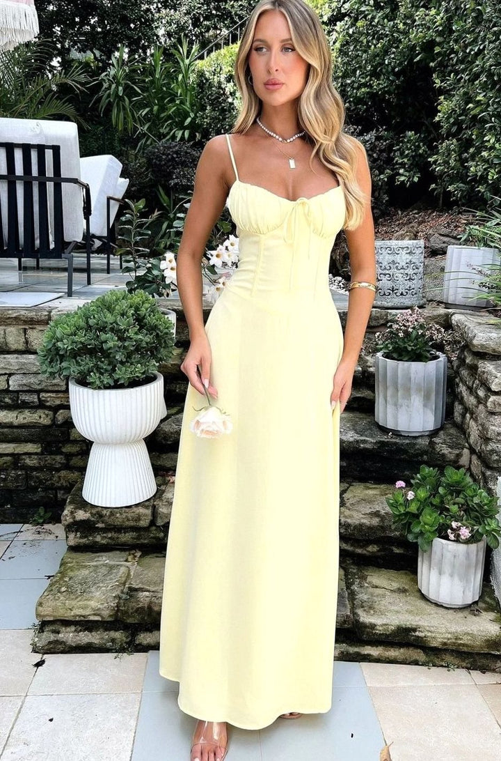 Hazel | Women's Ruched Bustier Adjustable-Strap Maxi Dress