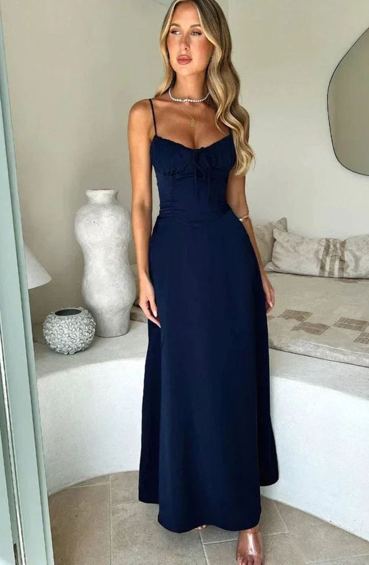 Hazel | Women's Ruched Bustier Adjustable-Strap Maxi Dress
