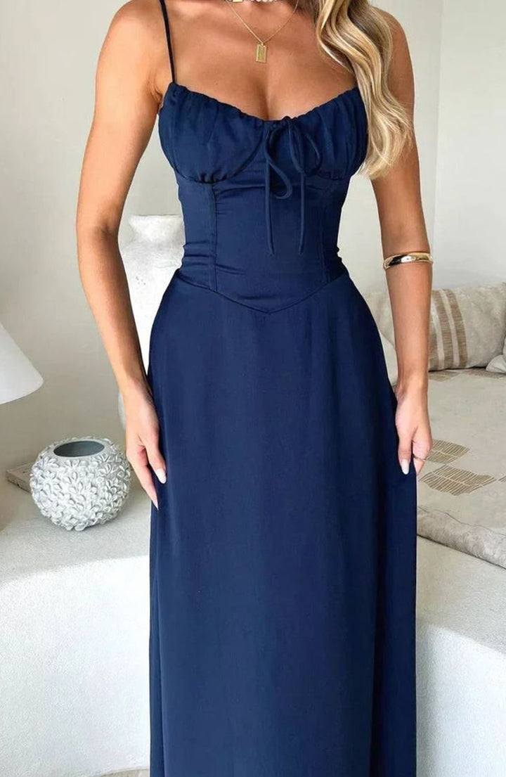 Hazel | Women's Ruched Bustier Adjustable-Strap Maxi Dress