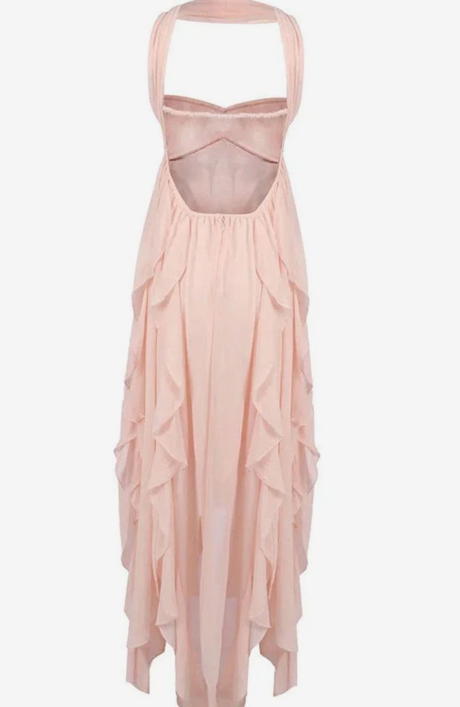 Zoey | Women's Ruffled Halter-Neck Chiffon Pink Maxi Dress