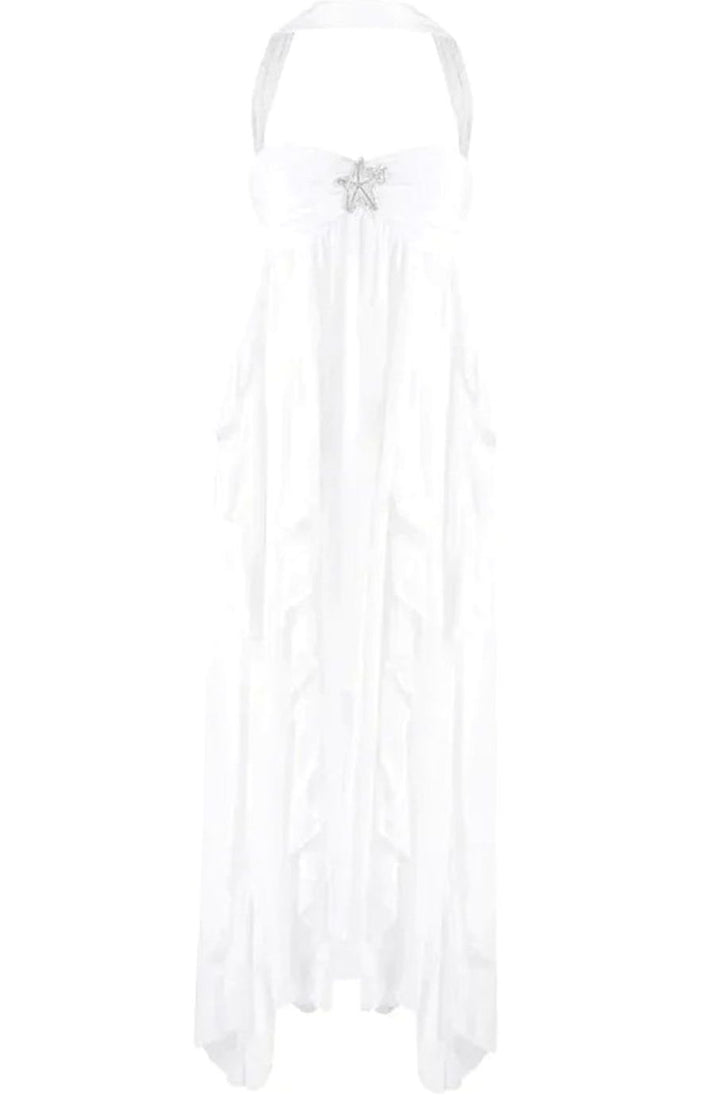 Zoey | Women's Ruffled Halter-Neck Chiffon Pink Maxi Dress