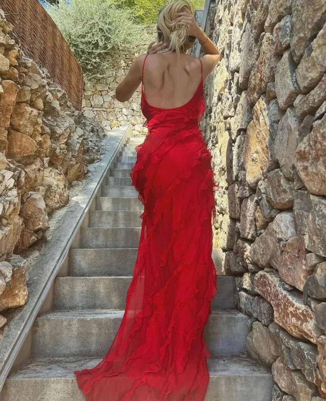 Charlotte | Women's Ruffled Spaghetti-Strap Formal Maxi Wedding Guest Dress
