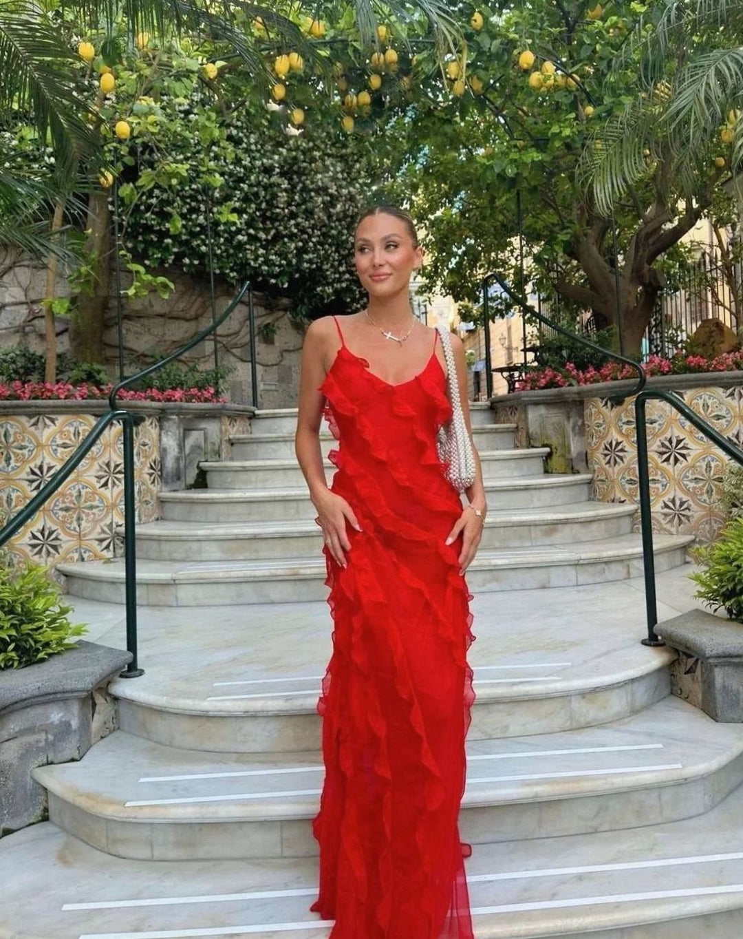 Charlotte | Women's Ruffled Spaghetti-Strap Formal Maxi Wedding Guest Dress