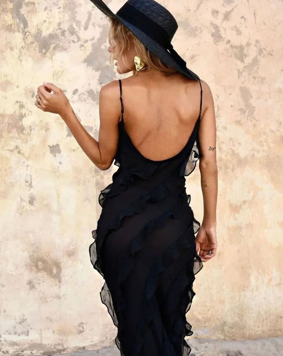 Charlotte | Women's Ruffled Spaghetti-Strap Formal Maxi Wedding Guest Dress